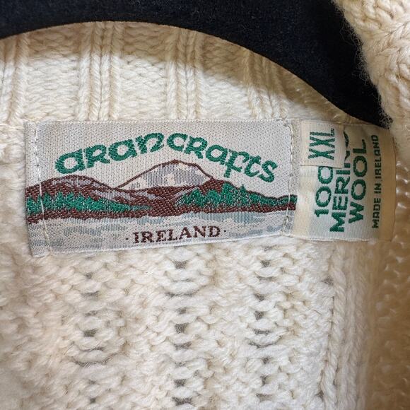 Aran Crafts Cream Cableknit Chunky Sweater Wool Ireland Full Zip Oversized XXL - Picture 8 of 9